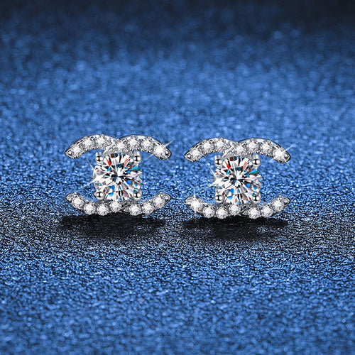 [Legend]CHIC INTERLOCKING DOUBLE-C MOISSANITE STUD EARRINGS