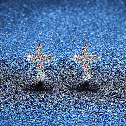 [Legend]SPARKLING CROSS MOISSANITE STUD EARRINGS