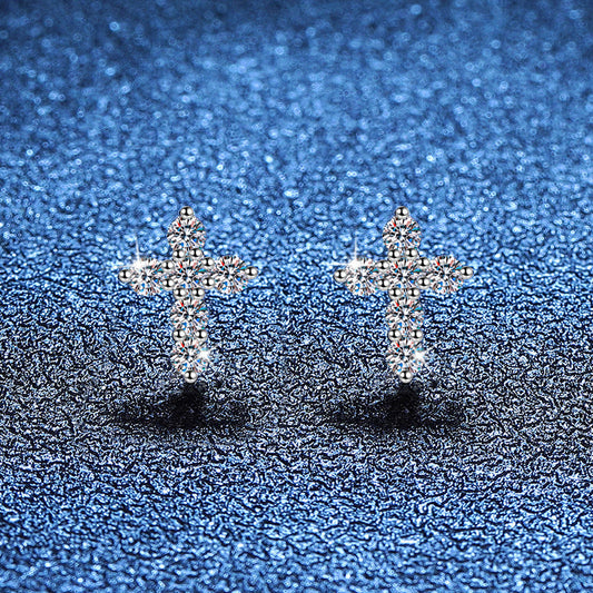 [Legend]SPARKLING CROSS MOISSANITE STUD EARRINGS