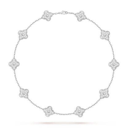 [Legend]CLASSIC LUCKY 10-MOTIF CLOVER NECKLACE WHITE GOLD COLLECTION