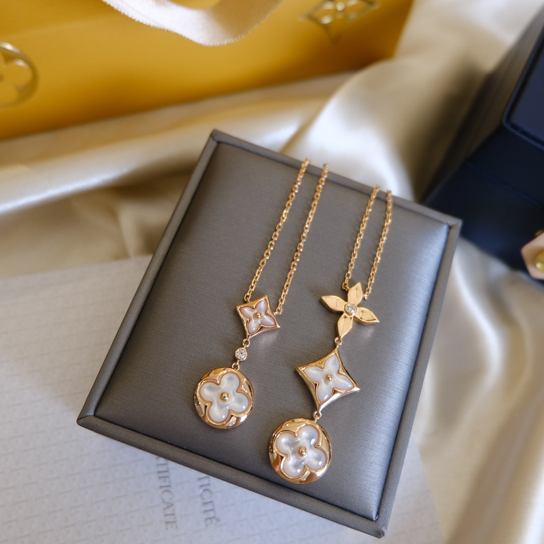 [Legend]COLOR BLOSSOM LARIAT NECKLACE ROSE GOLD WHITE MOTHER PEARL AND DIAMOND