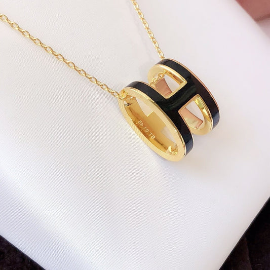 [Legend]HM CLIC BLACK ENAMEL GOLD NECKLACE