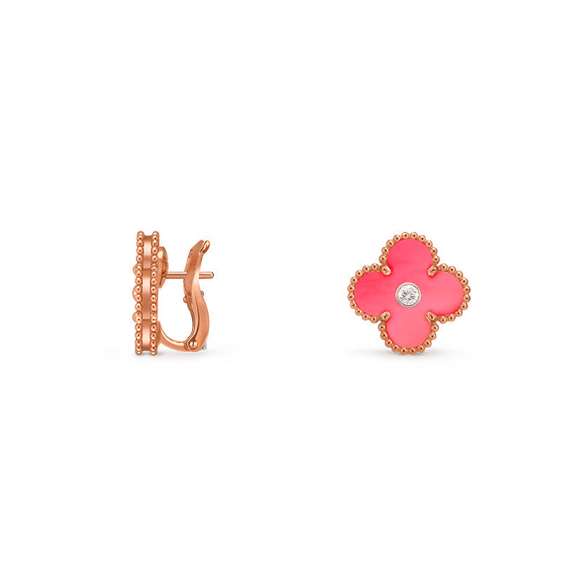 [Legend]15MM CLOVER FLOWER STUD EARRINGS DIAMOND-ROSE GOLD COLLECTION