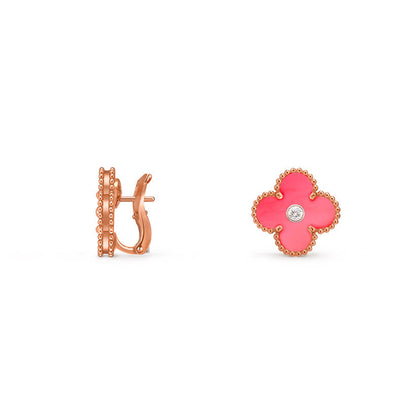 [Legend]15MM CLOVER FLOWER STUD EARRINGS DIAMOND-ROSE GOLD COLLECTION