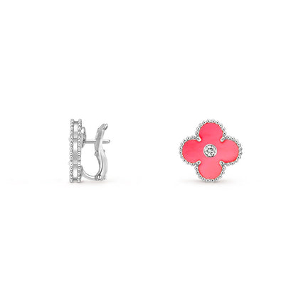 [Legend]15MM CLOVER FLOWER STUD EARRINGS DIAMOND-WHITE GOLD COLLECTION