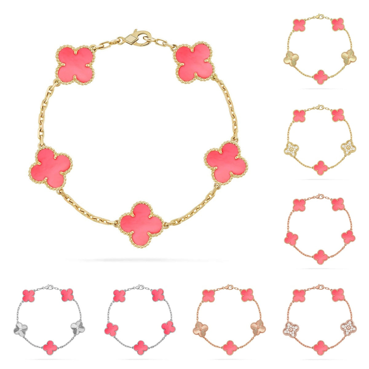 [Legend]LUCKY CLOVER 5-MOTIF BRACELET - PINK MOTHER-OF-PEARL COLLECTION