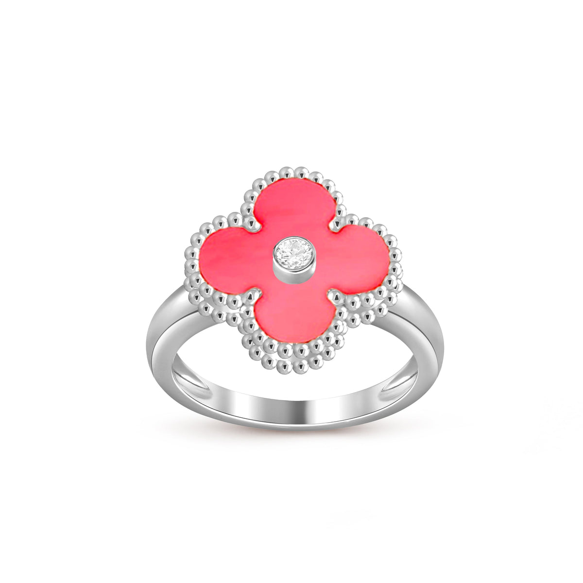 [Legend]LUCKY CLOVER DIAMOND-ACCENT WHITE GOLD RING COLLECTION