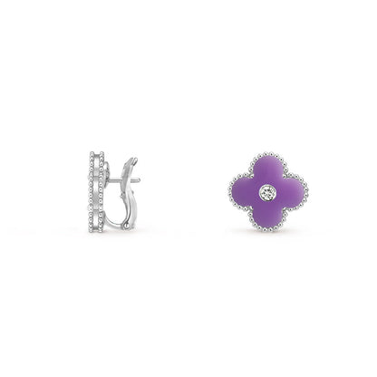 [Legend]15MM CLOVER FLOWER STUD EARRINGS DIAMOND-WHITE GOLD COLLECTION