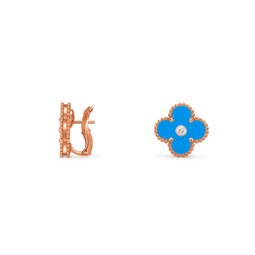 [Legend]15MM CLOVER FLOWER STUD EARRINGS DIAMOND-ROSE GOLD COLLECTION