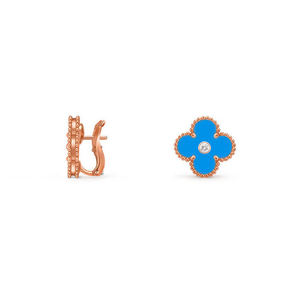 [Legend]15MM CLOVER FLOWER STUD EARRINGS DIAMOND-ROSE GOLD COLLECTION
