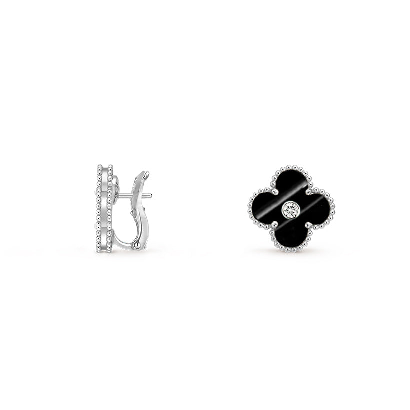 [Legend]15MM CLOVER FLOWER STUD EARRINGS DIAMOND-WHITE GOLD COLLECTION