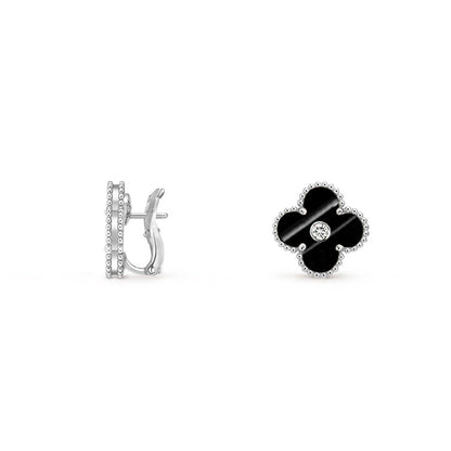 [Legend]15MM CLOVER FLOWER STUD EARRINGS DIAMOND-WHITE GOLD COLLECTION