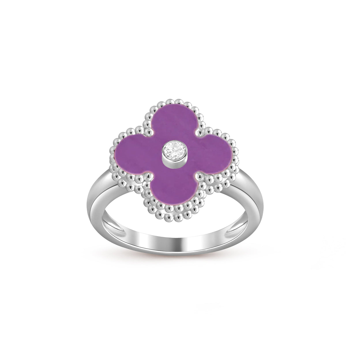 [Legend]LUCKY CLOVER DIAMOND-ACCENT WHITE GOLD RING COLLECTION