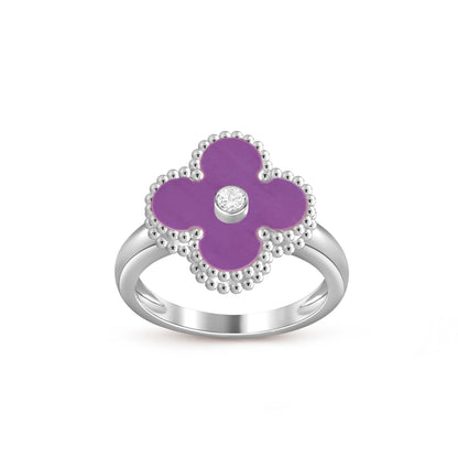 [Legend]LUCKY CLOVER DIAMOND-ACCENT WHITE GOLD RING COLLECTION