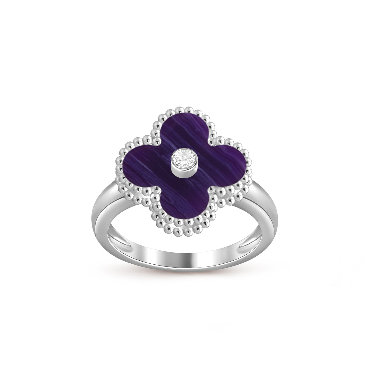 [Legend]LUCKY CLOVER DIAMOND-ACCENT WHITE GOLD RING COLLECTION