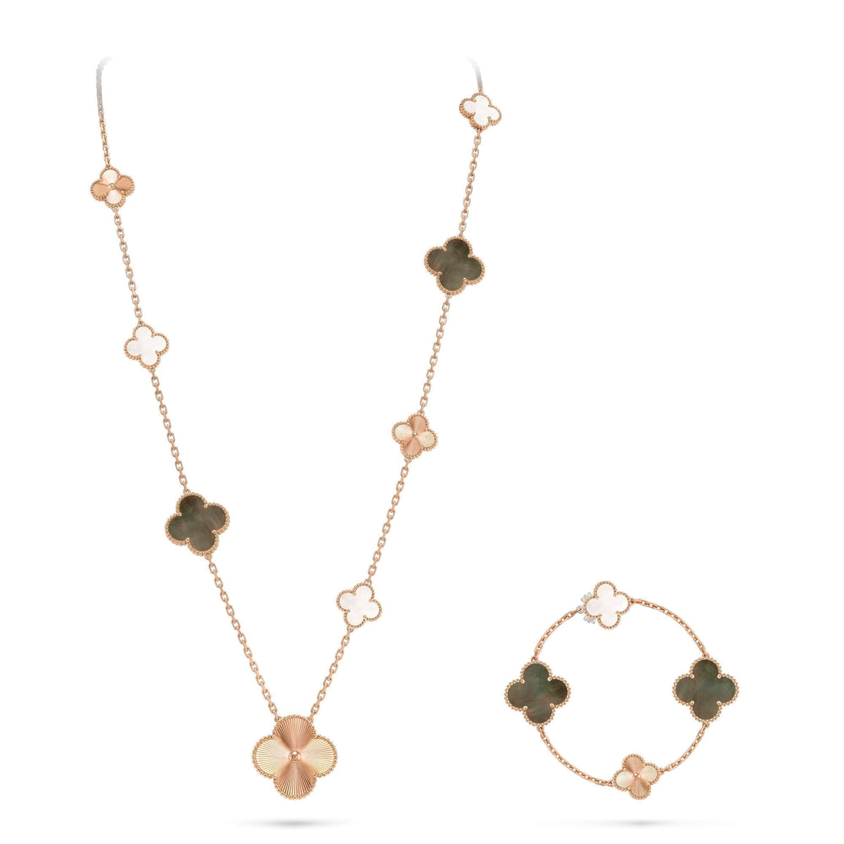 [Legend]DETACHABLE 15-MOTIF CLOVER STATEMENT SET - GREY MOTHER-OF-PEARL & LASER