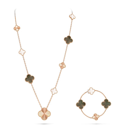 [Legend]DETACHABLE 15-MOTIF CLOVER STATEMENT SET - GREY MOTHER-OF-PEARL & LASER