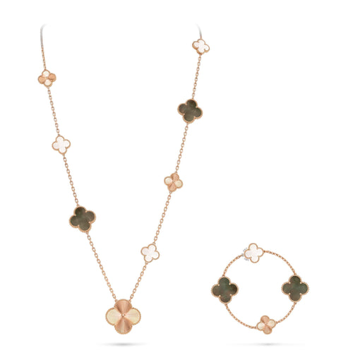 [Legend]DETACHABLE 15-MOTIF CLOVER STATEMENT SET - GREY MOTHER-OF-PEARL & LASER