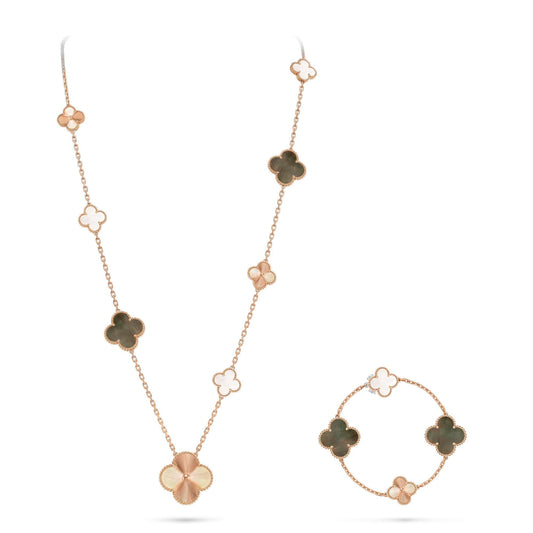 [Legend]DETACHABLE 15-MOTIF CLOVER STATEMENT SET - GREY MOTHER-OF-PEARL & LASER