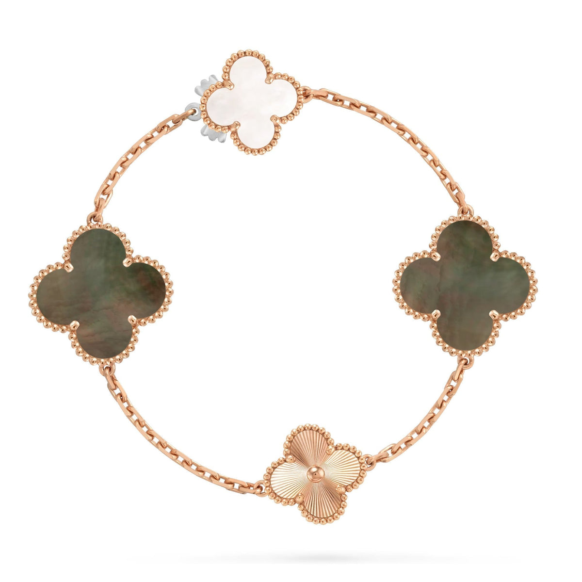 [Legend]DETACHABLE 15-MOTIF CLOVER STATEMENT SET - GREY MOTHER-OF-PEARL & LASER