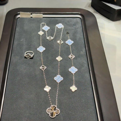 [Legend]DETACHABLE 15-MOTIF CLOVER STATEMENT SET - PURPLE CHALCEDONY & LASER