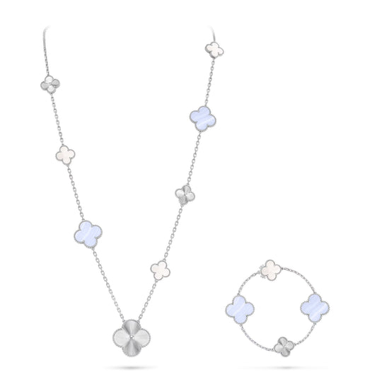 [Legend]DETACHABLE 15-MOTIF CLOVER STATEMENT SET - PURPLE CHALCEDONY & LASER