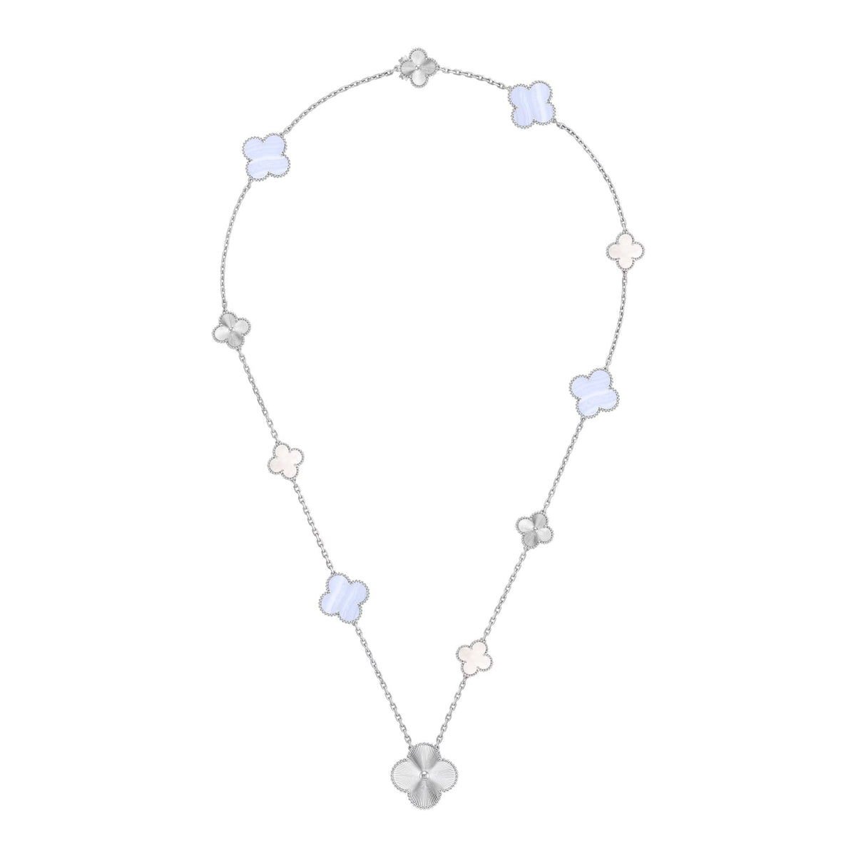 [Legend]DETACHABLE 15-MOTIF CLOVER STATEMENT SET - PURPLE CHALCEDONY & LASER